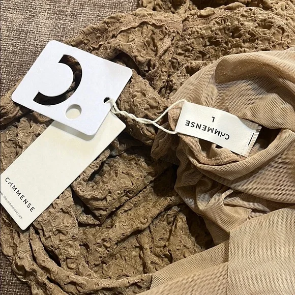 NWT Light Tan Textured Asymmetric Ruffled Midi Dress by Commense - Picture 6 of 9